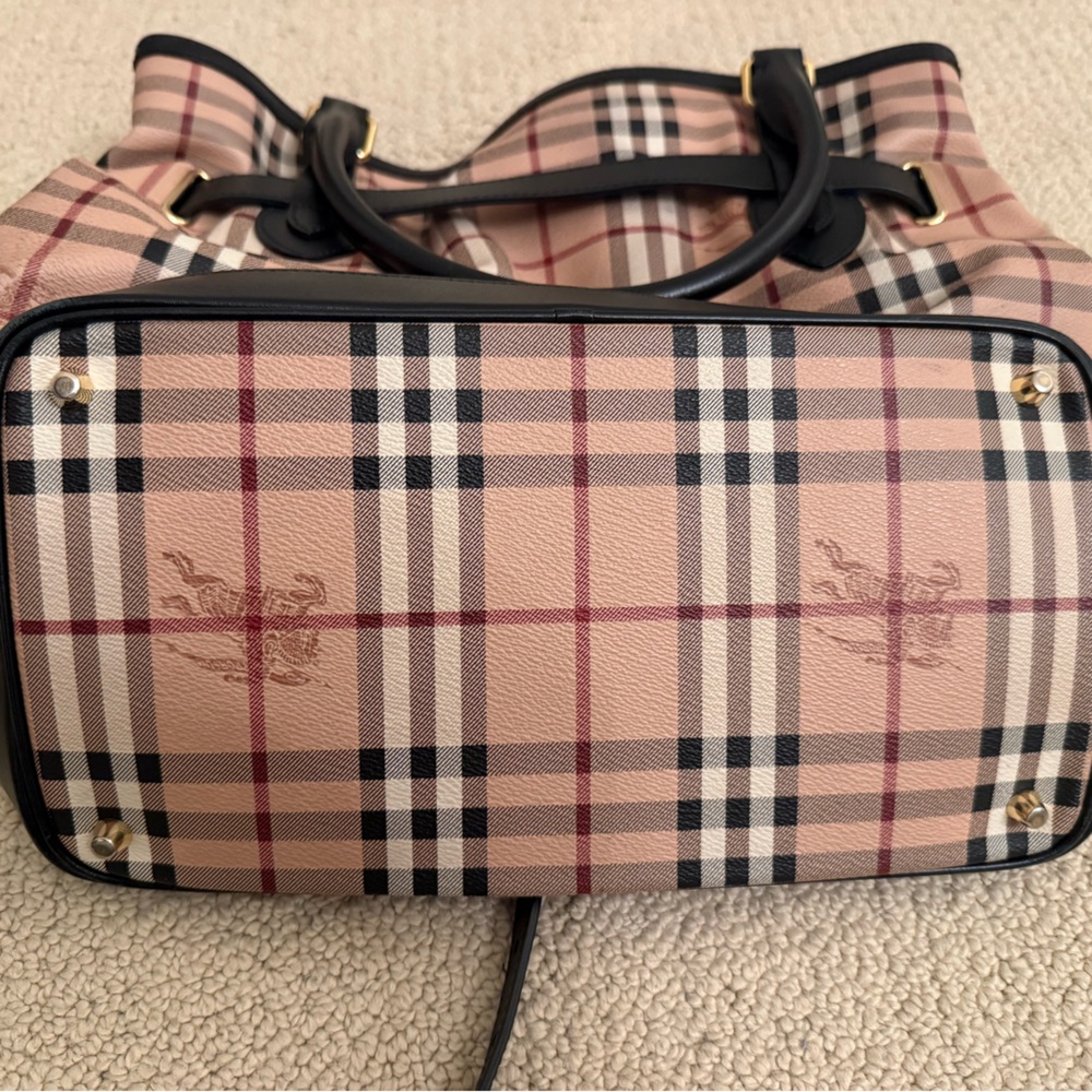 BURBERRY Haymarket Check Coated Canvas Medium Goldtone Tote Bag - Picture 13 of 16